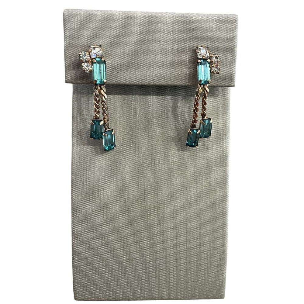 VINTAGE STAR ART 12K G.F. BLUE RHINESTONE EARRINGS (7154)